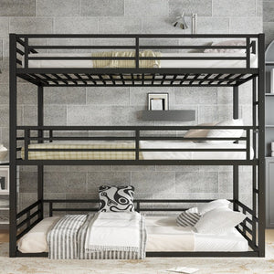 English Elm Queen Metal Triple Bunk Bed - Space-Saving, Heavy-Duty Design With Safety Guardrails For Comfort W1580S00145-GIGA