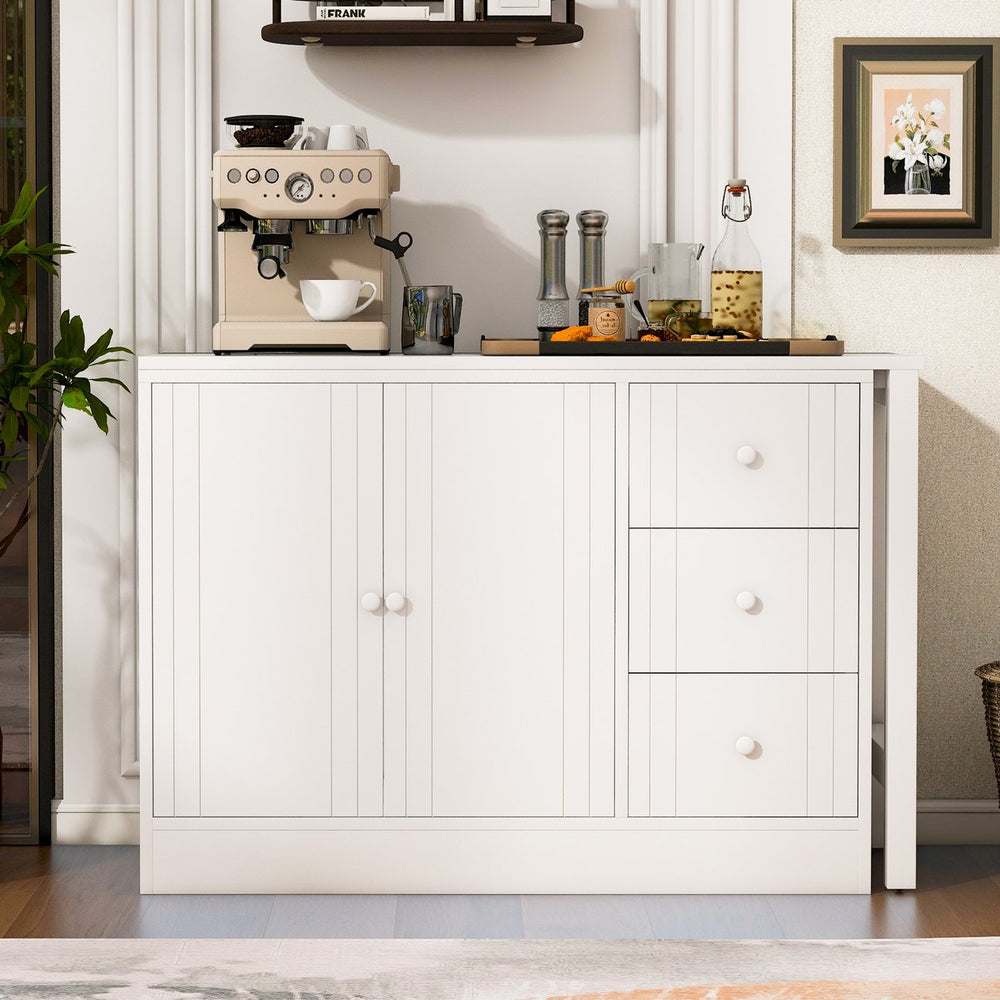 English Elm U_style Extendable Wooden Sideboard with 3 Drawers and 2 Doors for Entryway Living Room N711P334768K