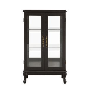 English Elm Curio Cabinet with Lighted Tempered Glass, Mirrored Back, Adjustable Shelves, Vintage Handle — Black W2275P389705