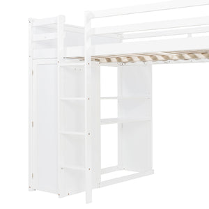 English Elm Full Twin Loft Bed with Desk Wardrobe Shelves Pine Wood Frame Kids Bedroom White LT000821AAK-1