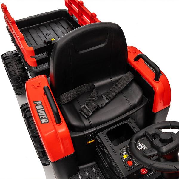 English Elm Ride on Electric Tractor Toy with Trailer 24v 400w Dual Motors Remote Control Led Red W1578P194696