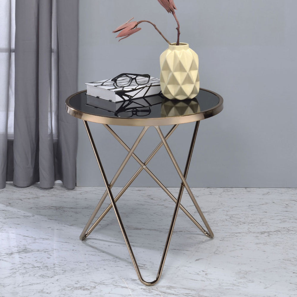 English Elm Black Champagne Mid-Century End Table with Framed Frosted Glass Top and Sleek Black Accent Finish B016P314040