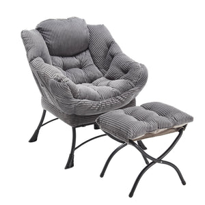 English Elm Lazy Chair Plush Ottoman Lounge Chair with Ergonomic Back, Side Pocket, Steel Frame Comfort Grey W640P271551
