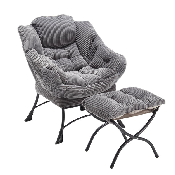 English Elm Lazy Chair Plush Ottoman Lounge Chair with Ergonomic Back, Side Pocket, Steel Frame Comfort Grey W640P271551