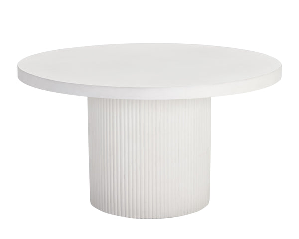 Sunpan Nicolette Dining Table – Contemporary Round Design with Unique Concrete Finish for Indoor and Outdoor Use White