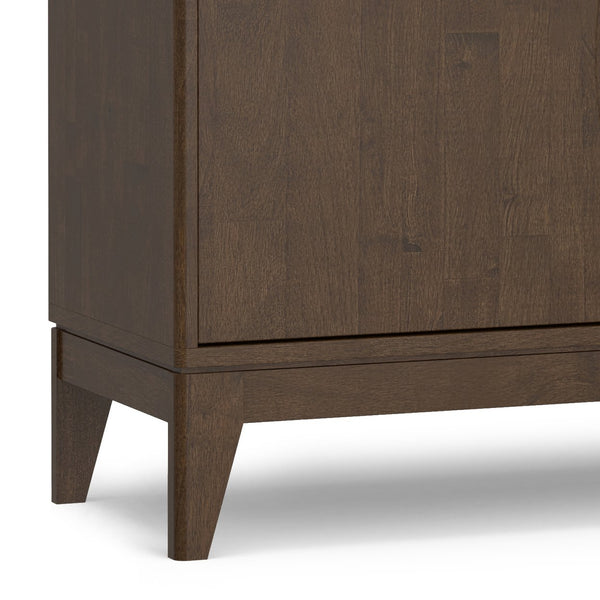 English Elm Harper Walnut Brown 3-Door Sideboard Buffet – Solid Rubberwood, Mid-Century Tapered Legs, Storage B136P235248