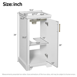 English Elm 16-inch French Bathroom Vanity with Ceramic Undermount Sink, Soft-Close Door, Vintage Carvings, White N710P330979K