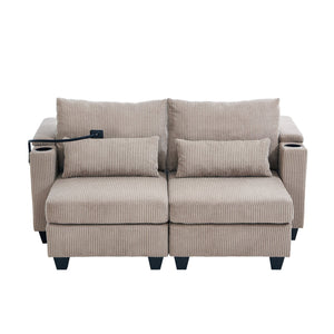 English Elm Convertible Chaise Lounge 63" Loveseat Sofa Bed With Usb Ports, Cup Holders & Storage For Small Spaces N719S002020D