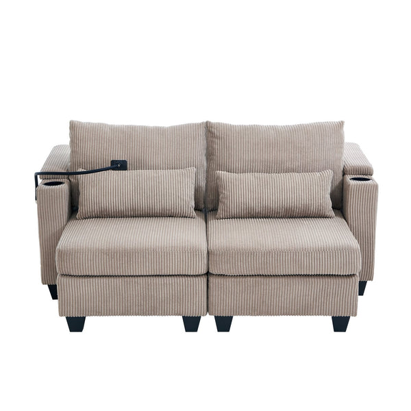 English Elm Convertible Chaise Lounge 63" Loveseat Sofa Bed With Usb Ports, Cup Holders & Storage For Small Spaces N719S002020D