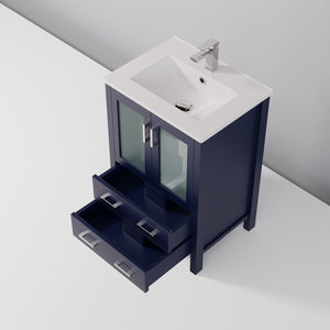 English Elm Navy Blue Bath Vanity Set With White Ceramic Top & Chrome Faucet - Compact Style For Small Spaces B2731P260508