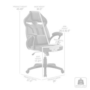 English Elm Aspect Racing Style Gaming Chair Faux Leather Mesh High Back with Lumbar Pillow B2736P464851