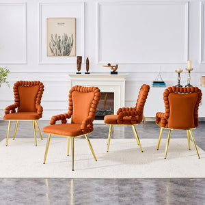 English Elm Set of 2 Velvet Dining Chairs Sculptural Bubble Back Gold Legs Glam Accent Seating W3875P370856