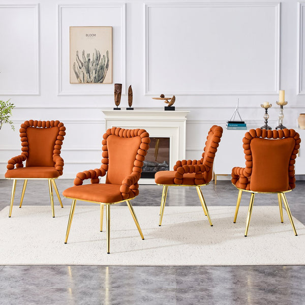 English Elm Set of 2 Velvet Dining Chairs Sculptural Bubble Back Gold Legs Glam Accent Seating W3875P370856