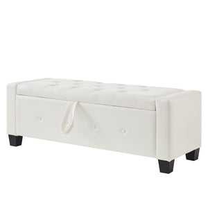 English Elm 48" Storage Ottoman Bench with Tufted Faux Leather Upholstery, Solid Wood Frame & 300lb Capacity Ivory White W1097P338779