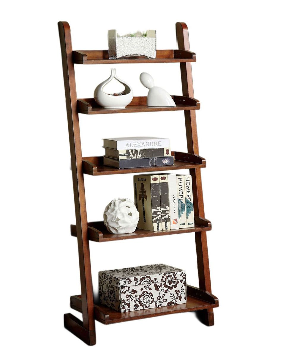 English Elm Stylish Oak Ladder Shelf 5-Tier Display Unit 23"W x 8"D x 42.5"H — Modern Transitional Storage, Easy Assembly B2741P342792