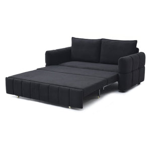 English Elm Sleeper 3-in-1 Pull-Out Couch Bed with Teddy Chaise, Breathable Fabric, Supportive Cushions for Small Spaces Black W1117P253964