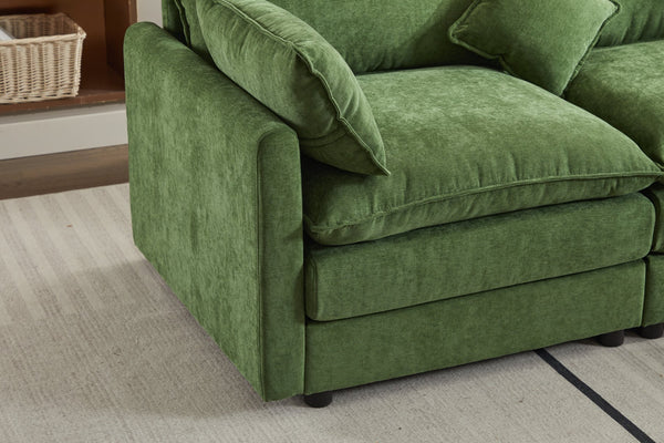 English Elm Modular L-shaped Sectional Sofa with Ottoman Plush Seating for Apartment Living Green W2915S00044