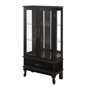 English Elm Lighted Curio Cabinet with Vintage Carved Handles, LED Display, Adjustable Shelves & Hidden Drawer 40" W2275P389711
