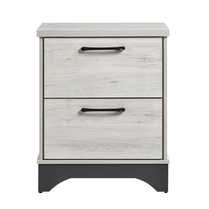 English Elm Contemporary Two-Tone White Oak & Gray 2-Drawer Nightstand with Black Bar Pulls, Fully Assembled, Modern B011P355267