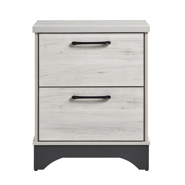 English Elm Contemporary Two-Tone White Oak & Gray 2-Drawer Nightstand with Black Bar Pulls, Fully Assembled, Modern B011P355267