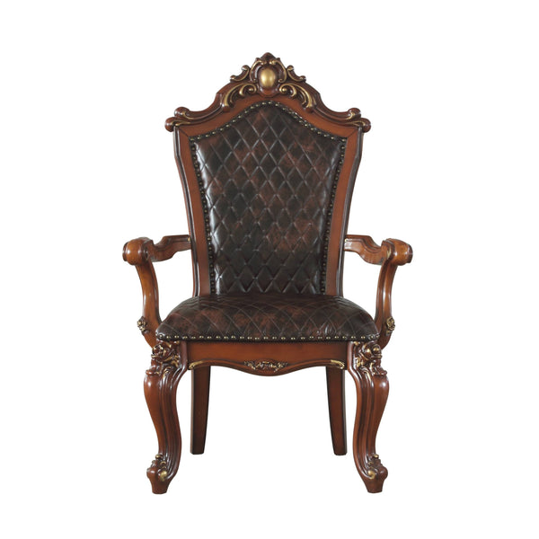 English Elm Black Black and Honey Oak Tufted Arm Chair Set of 2 — Plush Scalloped Seat, Nailhead Trim, Wood Arms, Luxurious Seating (2) B062P209275