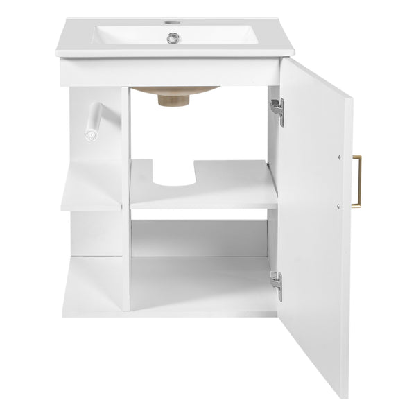 English Elm 20" Floating Bathroom Vanity with Ceramic Sink Soft Close Door and Open Side Shelf N710P332058K