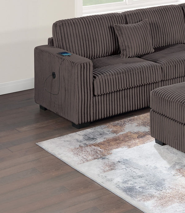 English Elm Living L-Shaped Sectional Sofa Set with Reversible Chaise, Tufted Burlap Fabric, Storage Ottoman, USB Port Chocolate 40 L x 26 W x 58 H B011S01781