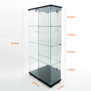 English Elm Tempered Glass Display Cabinet With Mirrored Back, Bluetooth Led Light & Lock For Secure Storage W3155S00015-GIGA