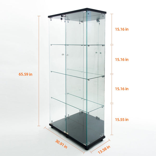 English Elm Tempered Glass Display Cabinet With Mirrored Back, Bluetooth Led Light & Lock For Secure Storage W3155S00015-GIGA
