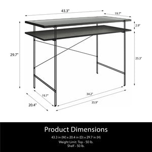 English Elm Vance Computer Desk with Fluted Glass Top, Woodgrain Laminate, Open Shelves, 50 lb Capacity B2733P395251