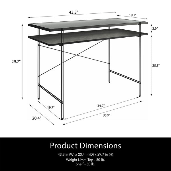 English Elm Vance Computer Desk with Fluted Glass Top, Woodgrain Laminate, Open Shelves, 50 lb Capacity B2733P395251