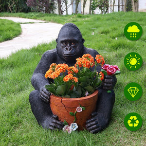 English Elm Outdoor Chimpanzee Resin Garden Statue with Built-in Planter for Patio Decor W5398P455473