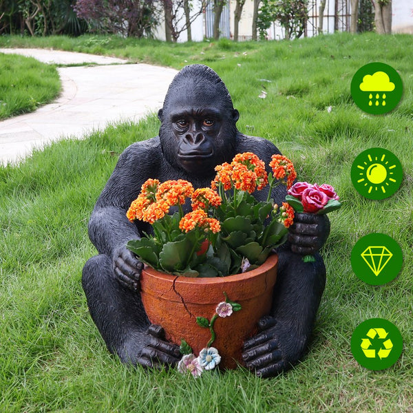 English Elm Outdoor Chimpanzee Resin Garden Statue with Built-in Planter for Patio Decor W5398P455473