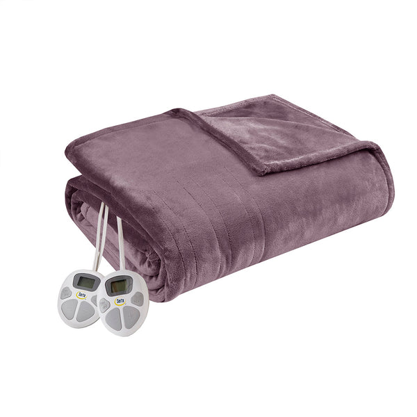 JLA Home Serta - Blanket Plush Heated Blanket with 10-Heat Settings, Auto Timer, Machine Washable & 5-Year Warranty Purple ST54-0091