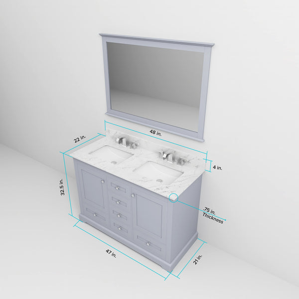 English Elm Dark Grey Double Bath Vanity 48" W x 22" D with Carrara Marble Top, Solid Wood, Soft‑Close Drawers, Ample Storage B2731P258181
