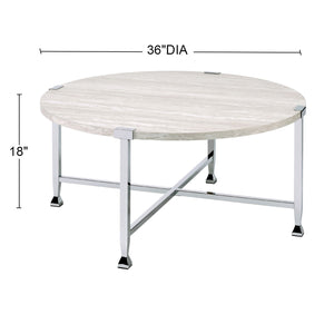 English Elm Round Coffee Table with White Oak Top and Chrome Frame Legs — Modern Minimalist Accent for Living Room B016P313026