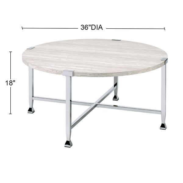 English Elm Round Coffee Table with White Oak Top and Chrome Frame Legs — Modern Minimalist Accent for Living Room B016P313026