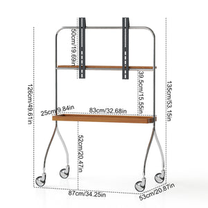 English Elm Walk 360° Movable TV Stand Antique Finish with Metal & Wood Shelves, Fits 43–70" TVs, 200lb Load Black Brown W3318P305324