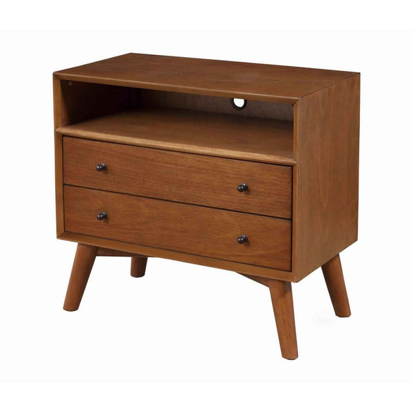 English Elm 2 Drawer Solid Wood Nightstand with Open Shelf and Splayed Legs for Modern Bedrooms B056P416796