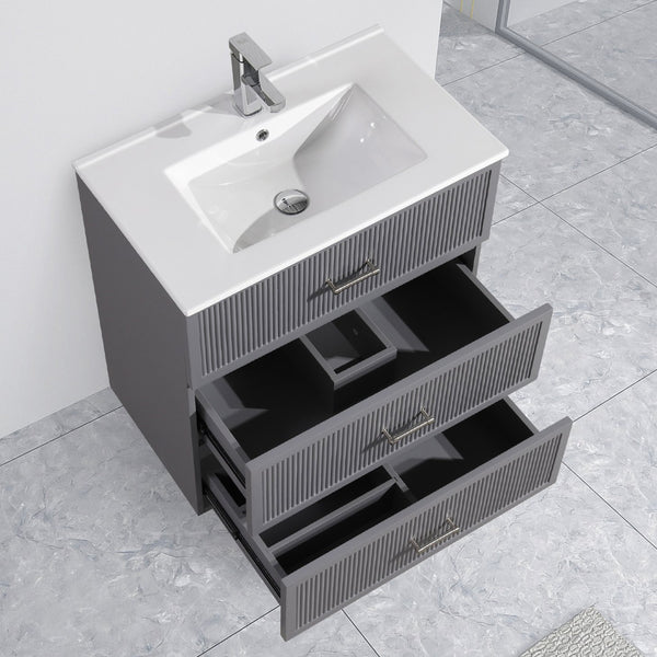 English Elm 30 Inch Bathroom Vanity With Ceramic Sink Combo - Modern Gray Freestanding Storage Cabinet Set W1550S00046