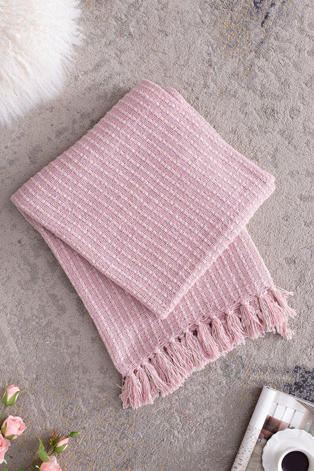 English Elm 50X60" Decorative Cotton Throw Blanket Set - 2 Pack In Pink & Tan With Playful Tassels For Cozy Style W2078P345497