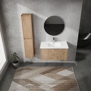English Elm 36" Wall-Mounted Bathroom Vanity With Sink & Side Cabinets – Modern Soft-Close Design & Storage Solutions W999S00223