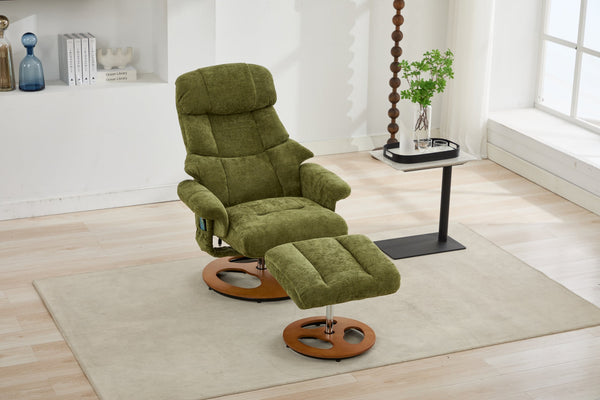 English Elm 069dr-ergonomic Swivel Recliner with Massage Heating Chenille Wingback Lounge Chair Green W527S00011