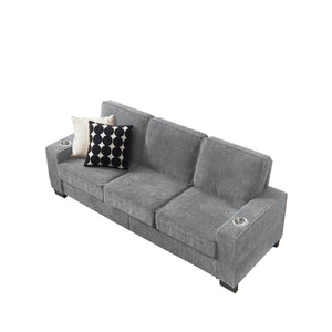 English Elm 83.86"Corduroy comfy sofa with resilient sponge & spring cushions, stylish modern 3-seater for living spaces Gray W1359P215066