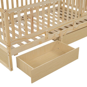 English Elm Twin Pinewood Daybed with Fence Guardrails Splits Into Two Floor Beds Storage Natural LP100881AAN