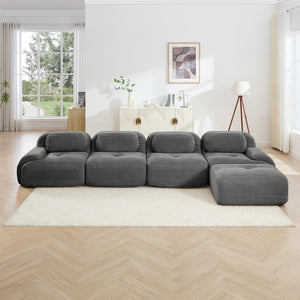 English Elm 4-seat Modular Corduroy Sectional Sofa with Curved Armrests for Living Rooms Grey W714S01271