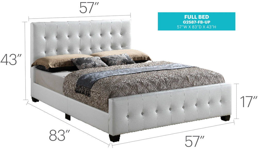 English Elm Transitional Velvet Upholstered Full Bed with Padded Headboard for Durability and Cozy Lounging White 40.6 L x 58.9 W x 4.73 H B078118356