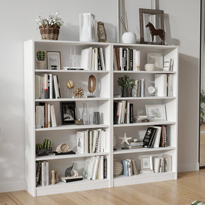 English Elm 5 Shelf Tall White Wood Bookcase with Adjustable Levels for Bedroom or Office T3623P383597