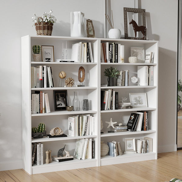 English Elm 5 Shelf Tall White Wood Bookcase with Adjustable Shelves for Bedroom or Office T3623P437039