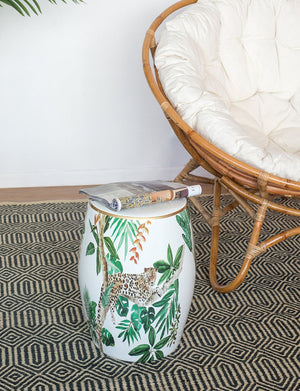English Elm 13x13x18" Hand-painted Ceramic Stool Bohemian Jungle Motif Accent Seat or Side Table W2078P456916